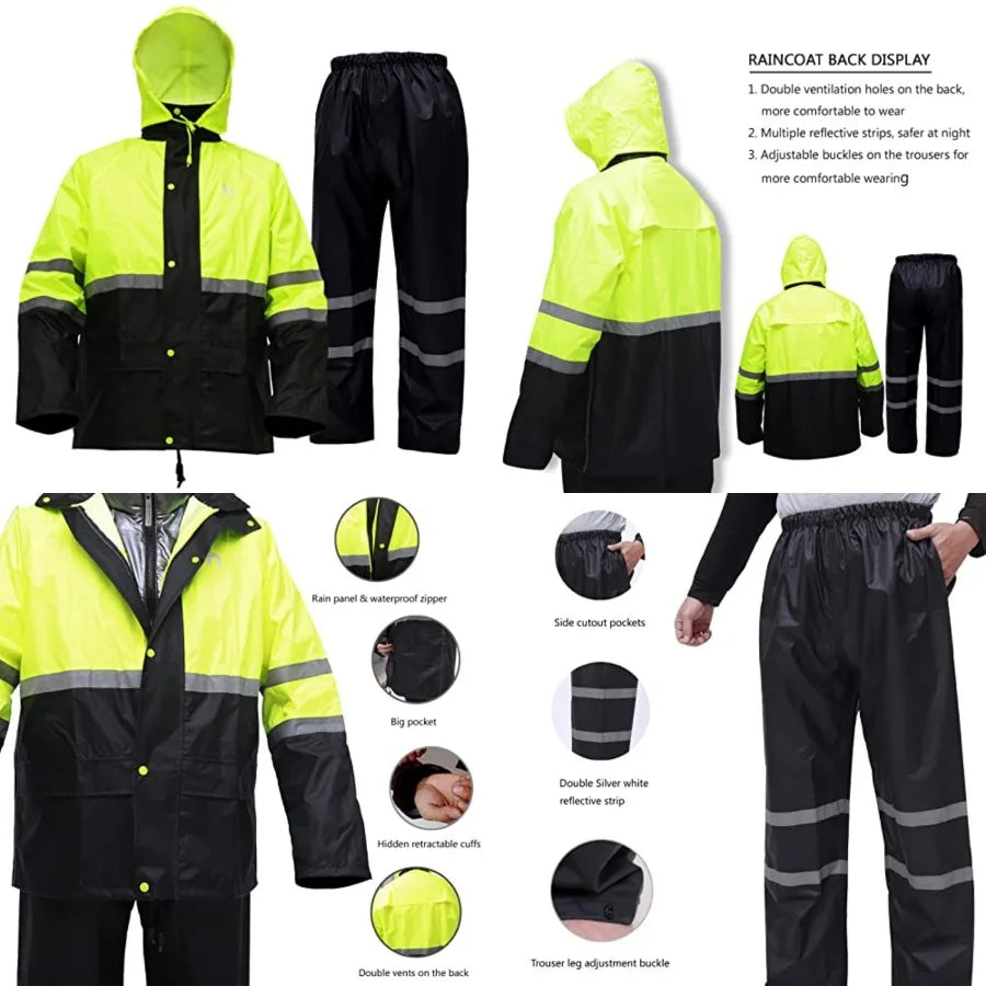 High Visibility Reflective Rain Suit Waterproof Jacket With Pants