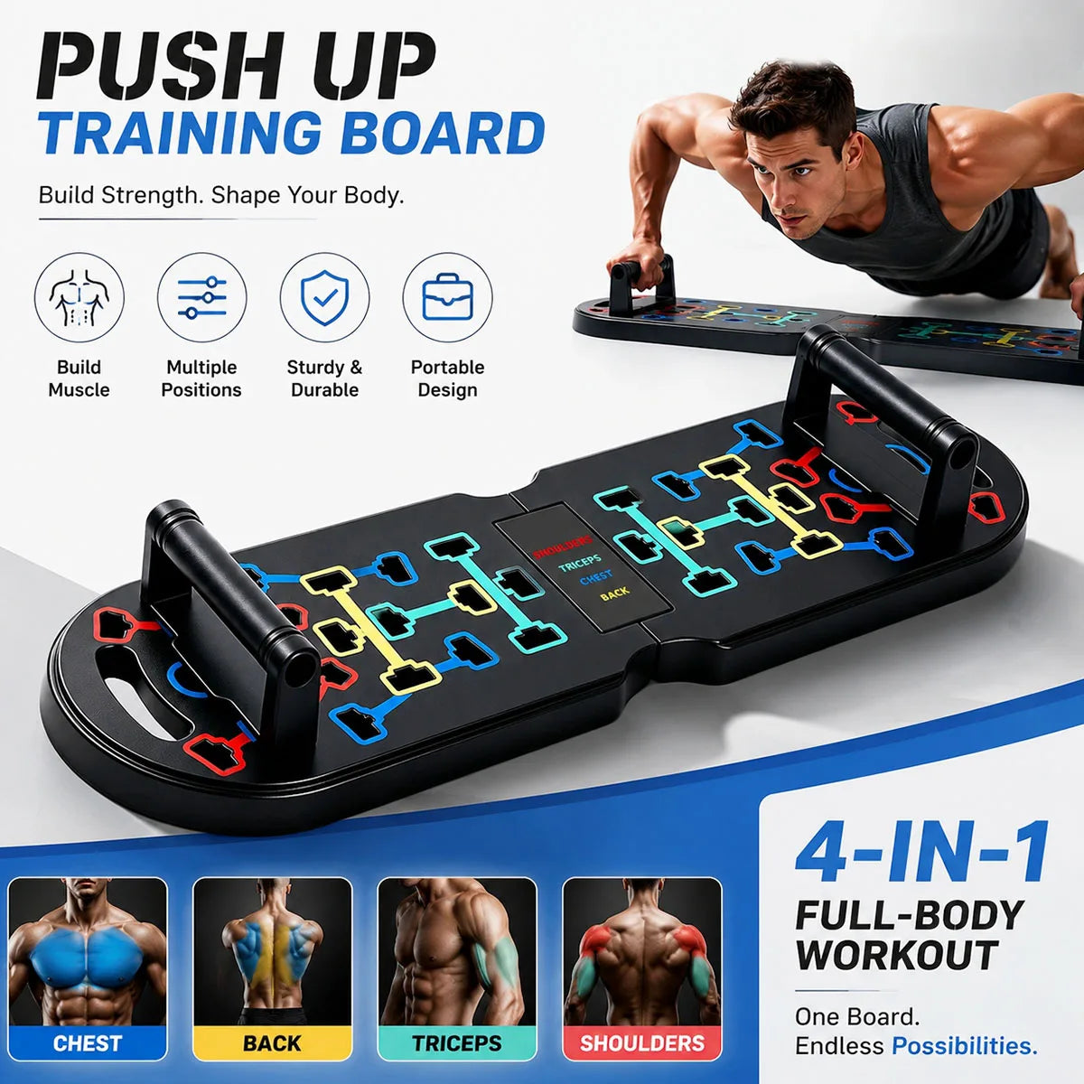 Portable Home Gym Kit With Pushup Board And Resistance Bands