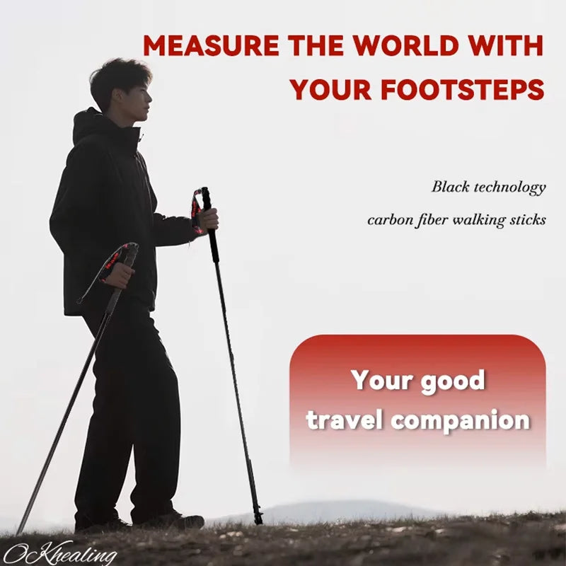 OKHEALING 110g Ultra-Light 5-Section Foldable Carbon Fiber Trekking Poles Portable Outdoor Hiking Walking Sticks