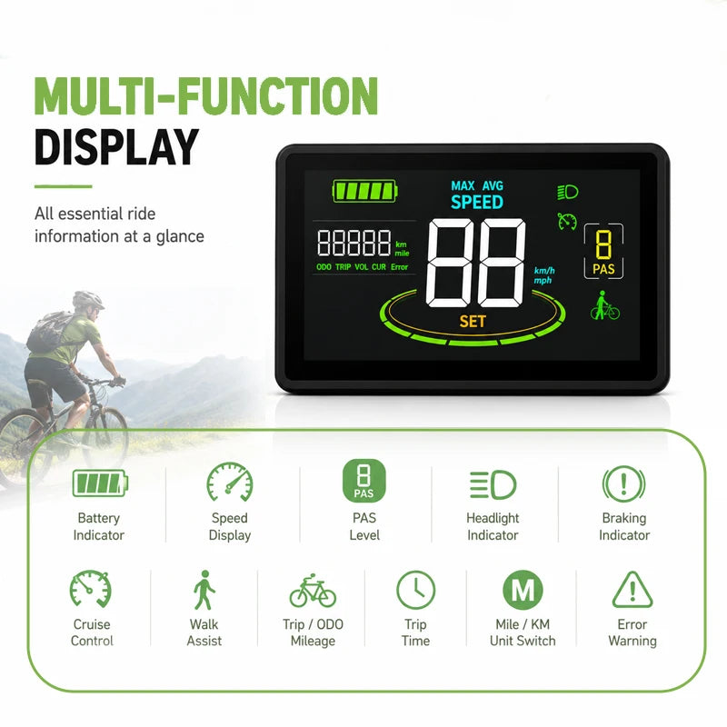 H6C-5PIN Electric Bike LCD Display Meter 24V 36V 48V 60V Control Panel with Waterproof Plug