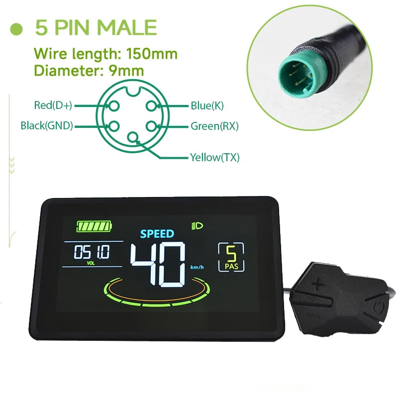 H6C-5PIN Electric Bike LCD Display Meter 24V 36V 48V 60V Control Panel with Waterproof Plug