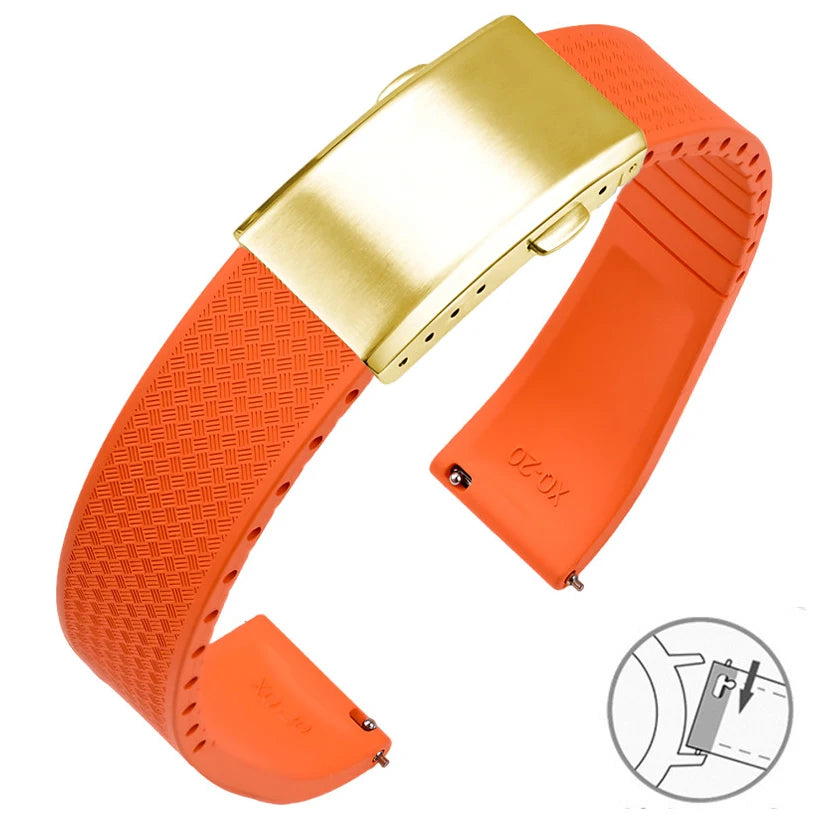 FKM Fluoro Rubber Watch Band With Quick Release Folding Buckle