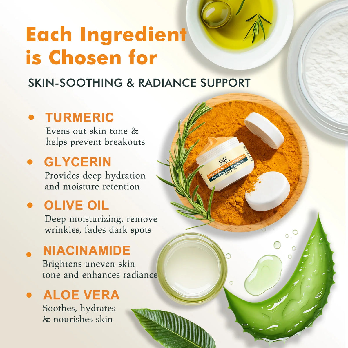 Wk Jaly Turmeric Brightening Facial Cream For Acne Care