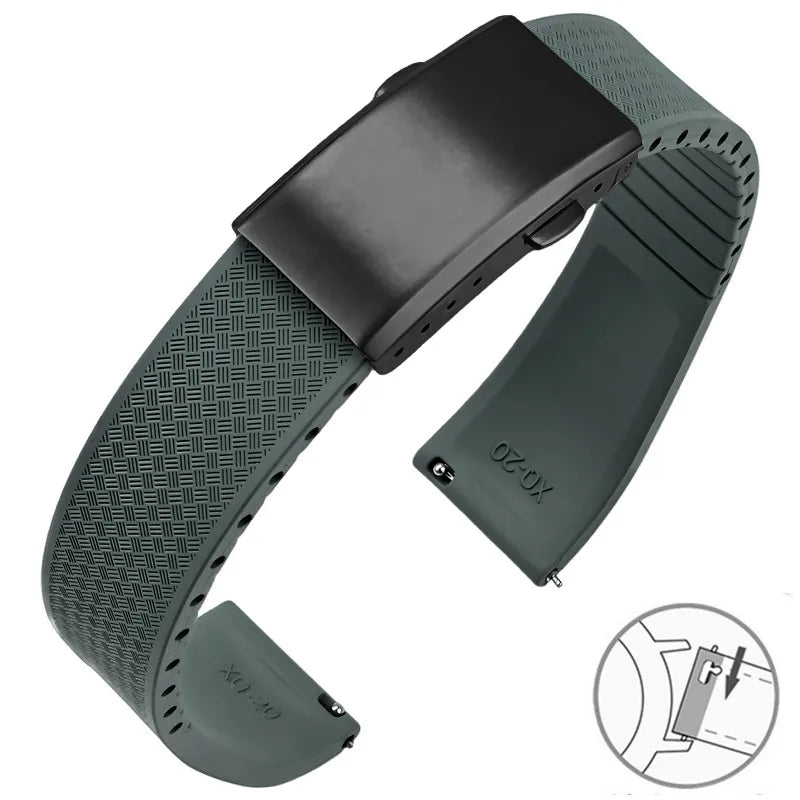 FKM Fluoro Rubber Watch Band With Quick Release Folding Buckle