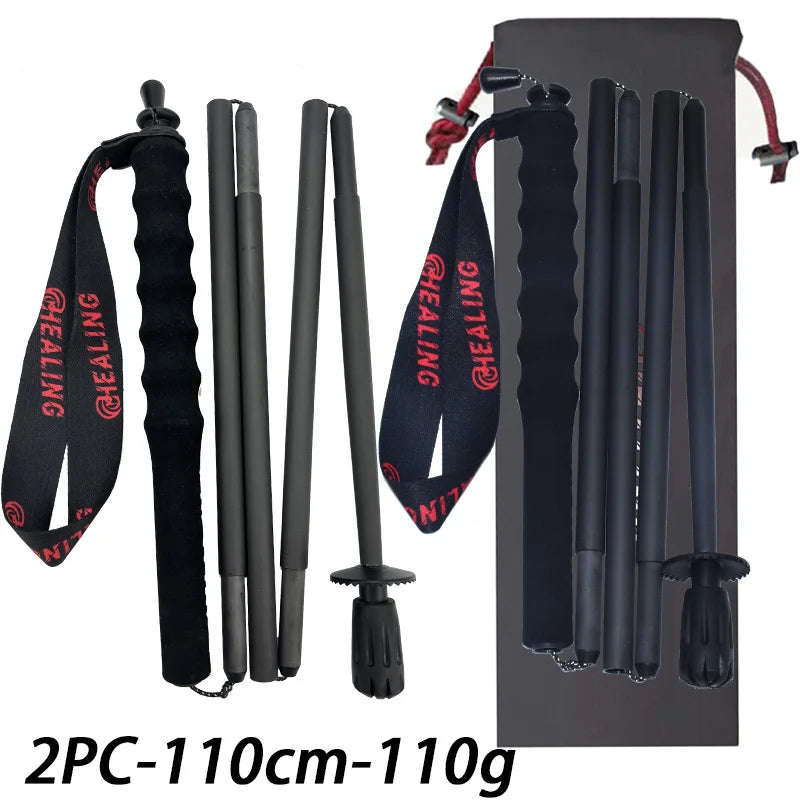 OKHEALING 110g Ultra-Light 5-Section Foldable Carbon Fiber Trekking Poles Portable Outdoor Hiking Walking Sticks