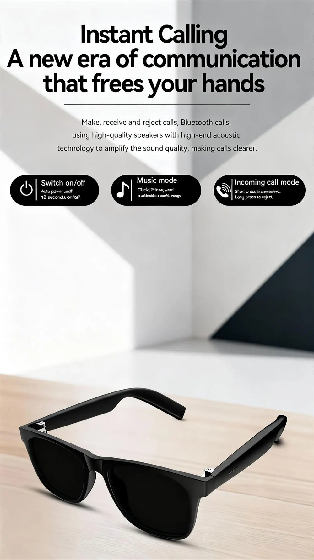 Chotog D11 Smart Glasses Wireless Bluetooth Headphones With Mic