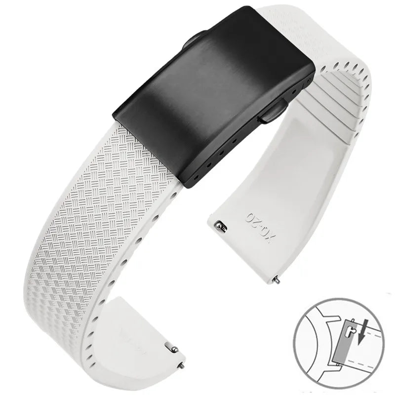 FKM Fluoro Rubber Watch Band With Quick Release Folding Buckle