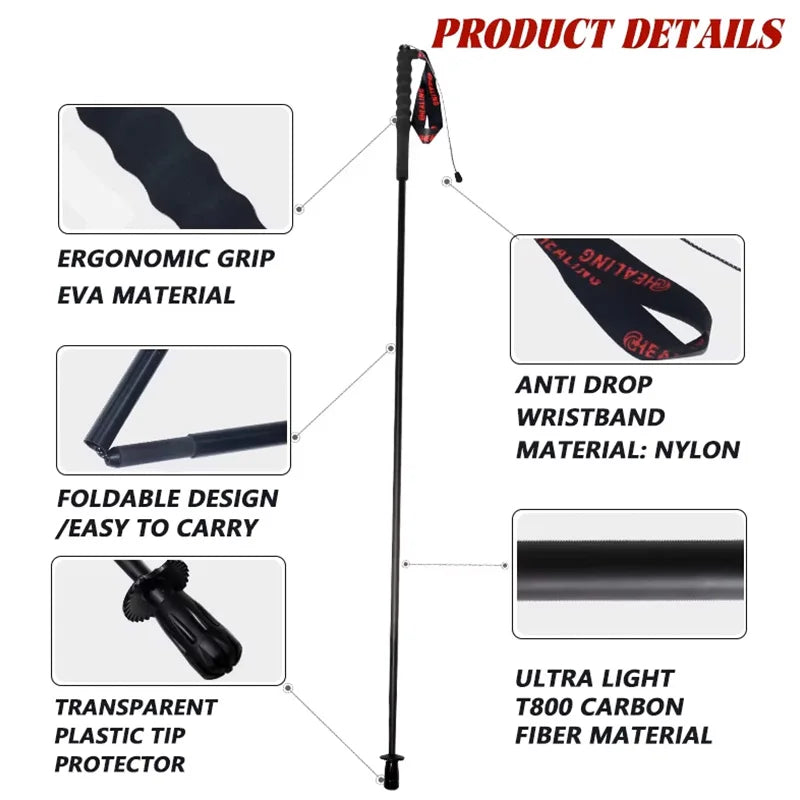 OKHEALING 110g Ultra-Light 5-Section Foldable Carbon Fiber Trekking Poles Portable Outdoor Hiking Walking Sticks