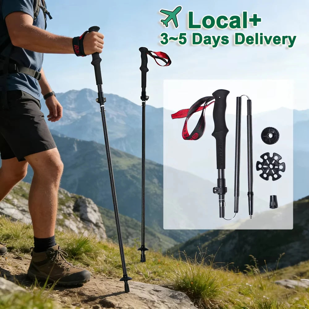 OKHEALING Carbon Fiber Folding Trekking Poles For Hiking