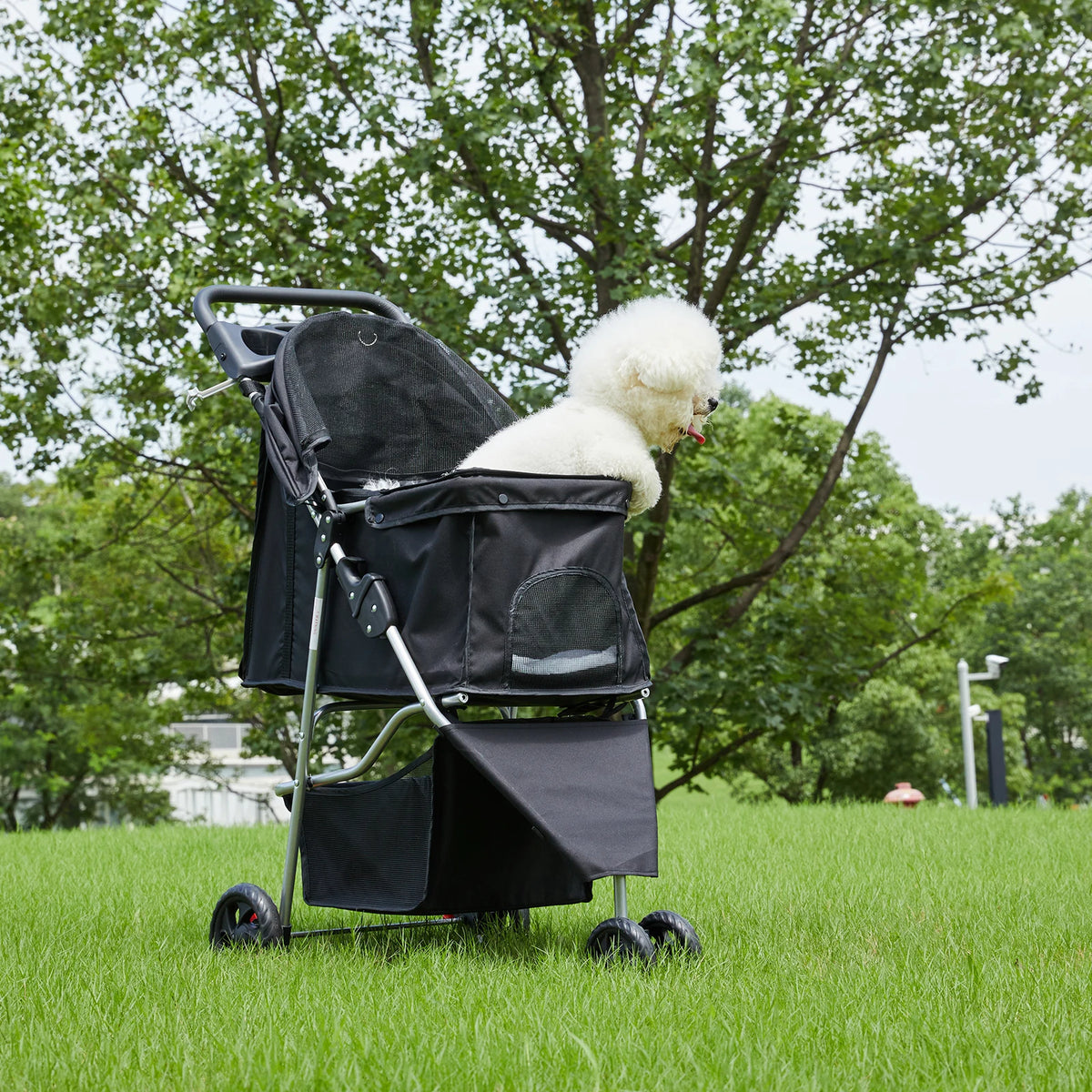 Foldable Pet Stroller For Small Dogs And Cats With Basket