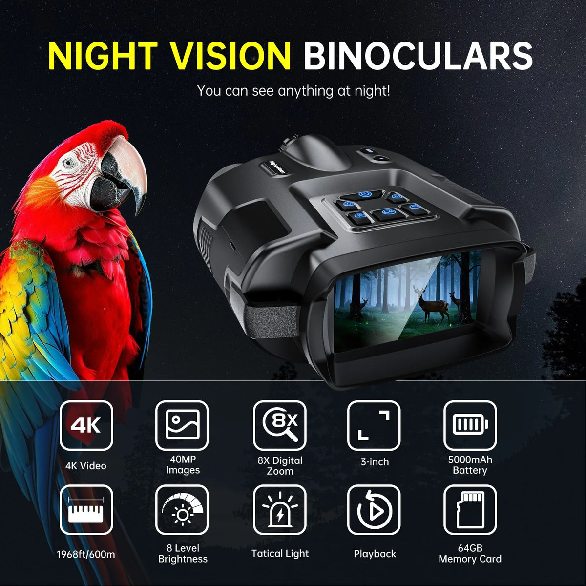 DIYIMIN 8X Digital Zoom Night Vision Binoculars For Outdoor Surveillance