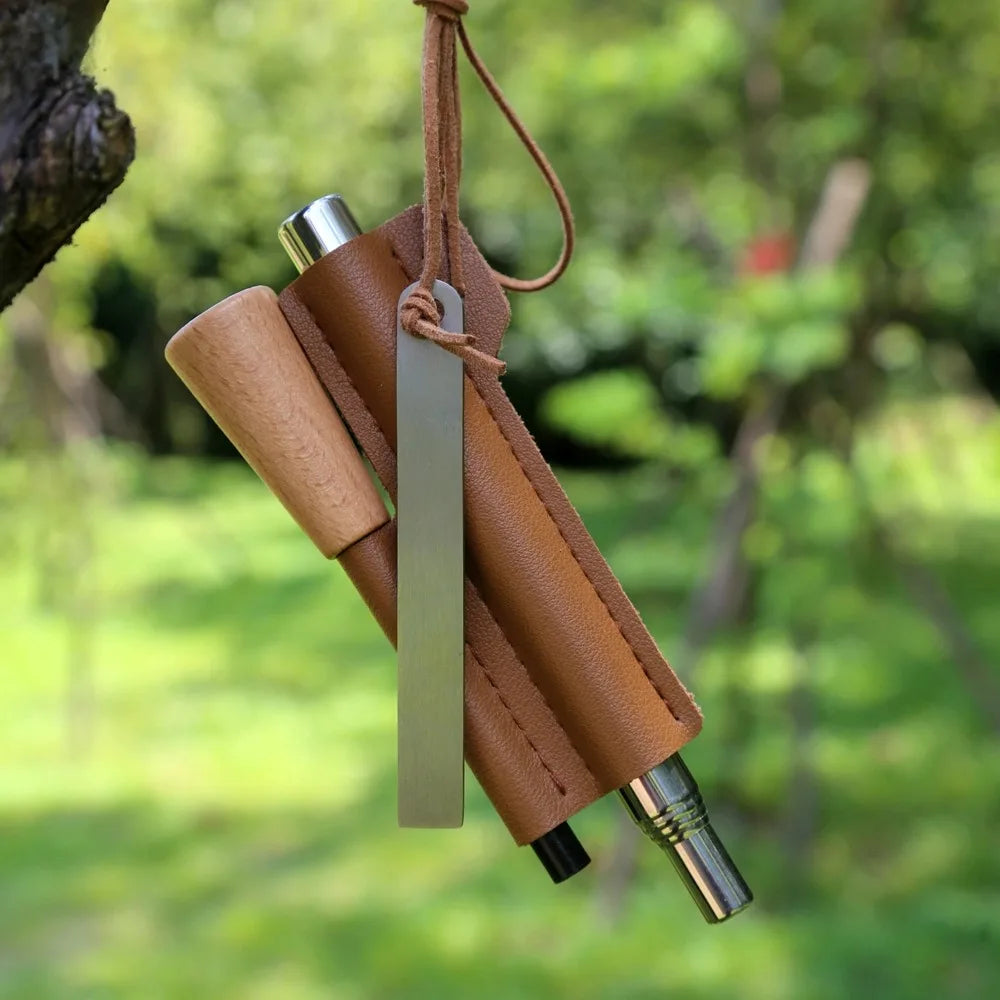Waterproof Iron Magnesium Fire Starter Kit With Leather Pouch