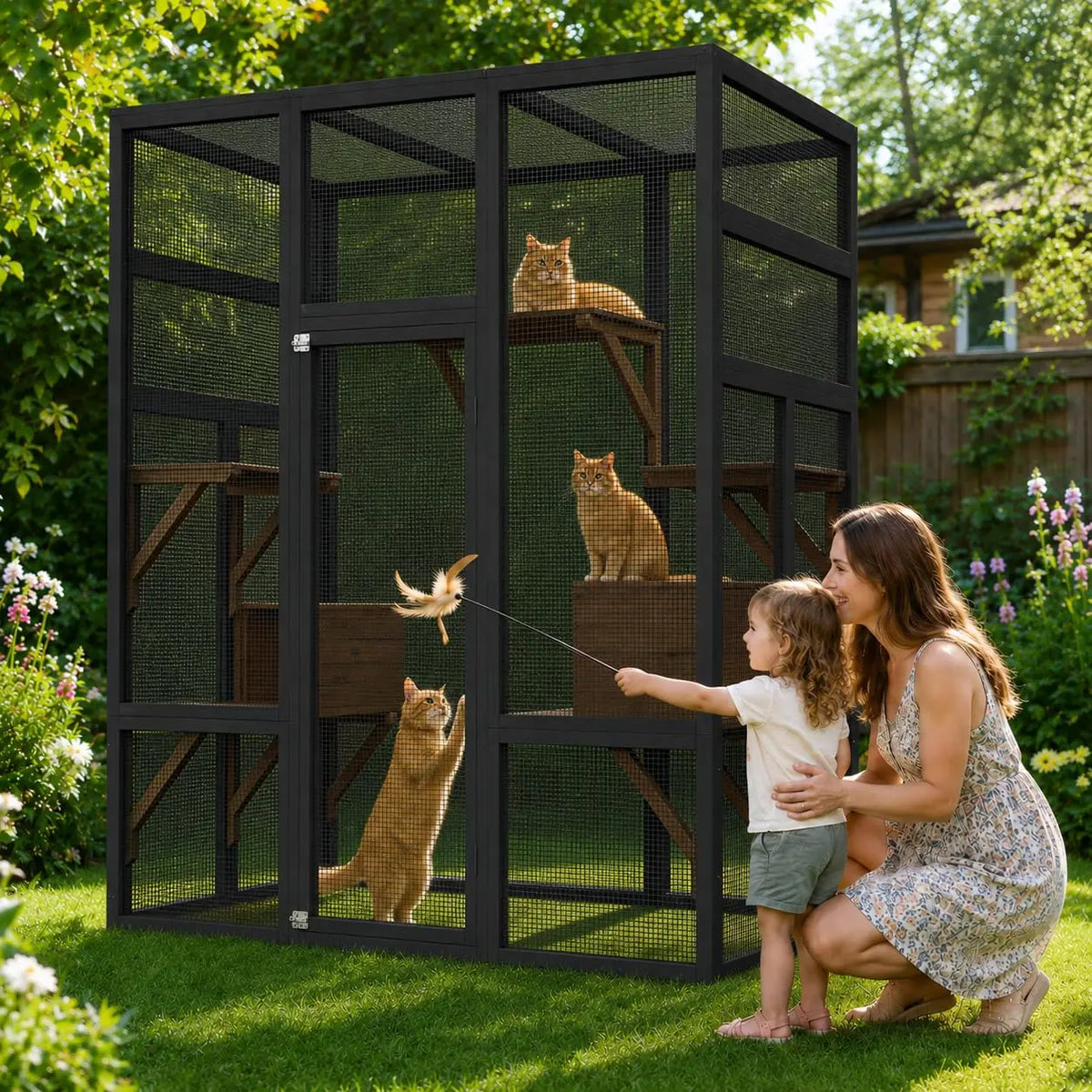HiMiss Outdoor Wooden Cat Enclosure With Waterproof Roof