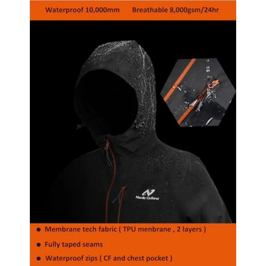 Mens Waterproof Breathable Rain Jacket With Hood For Outdoor Activities