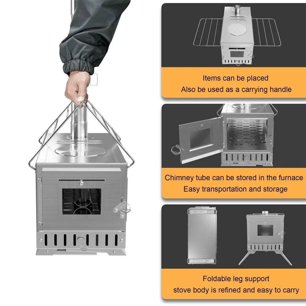 Portable Stainless Steel Wood Burning Tent Stove With Chimney