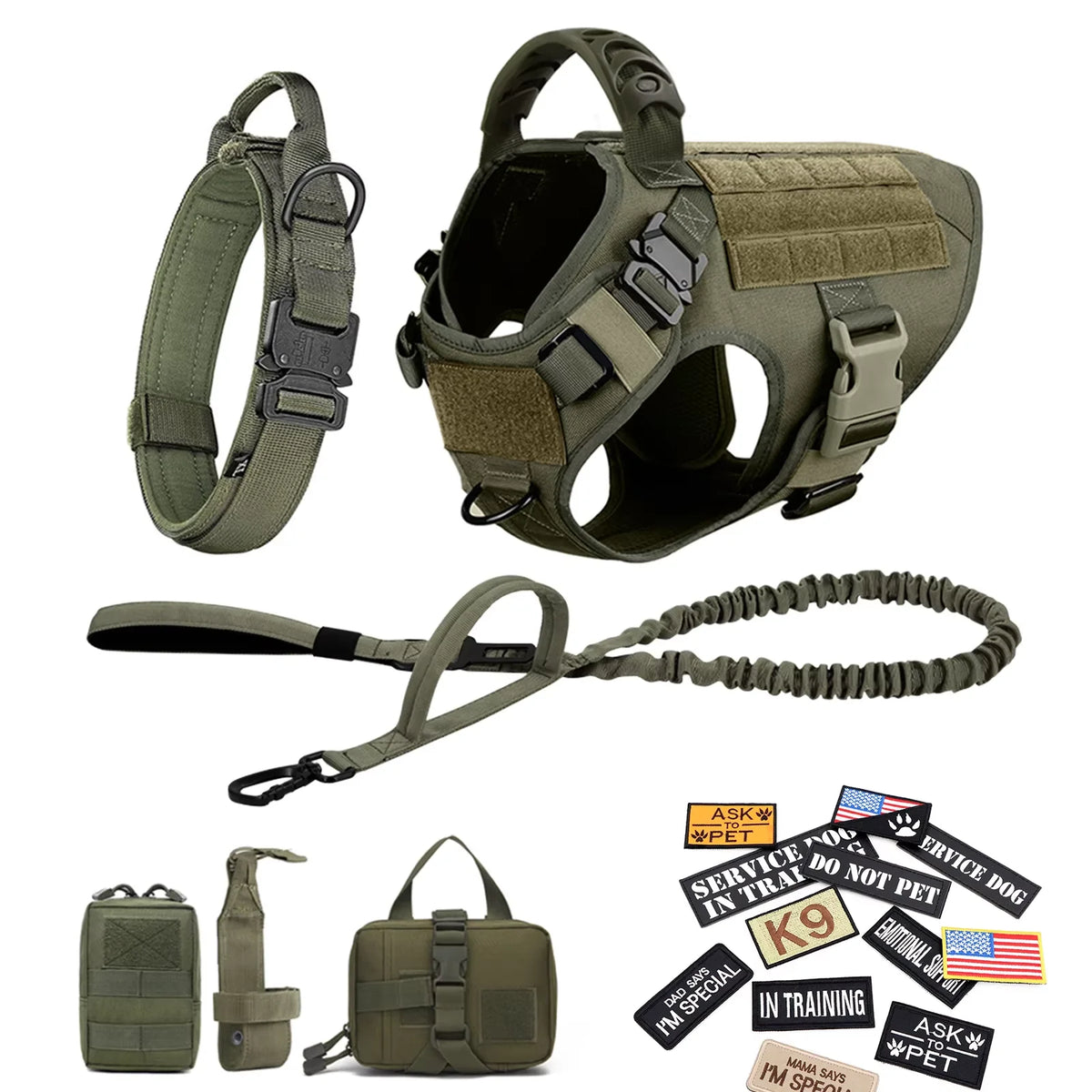 Tactical Military Nylon Dog Harness Vest Accessories Set