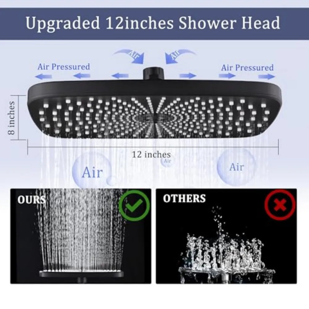 Showerhead and Handheld Shower Combo, 4 Mode 12-Inch Wall Mount Shower Set, Water Efficient with Easy Installation