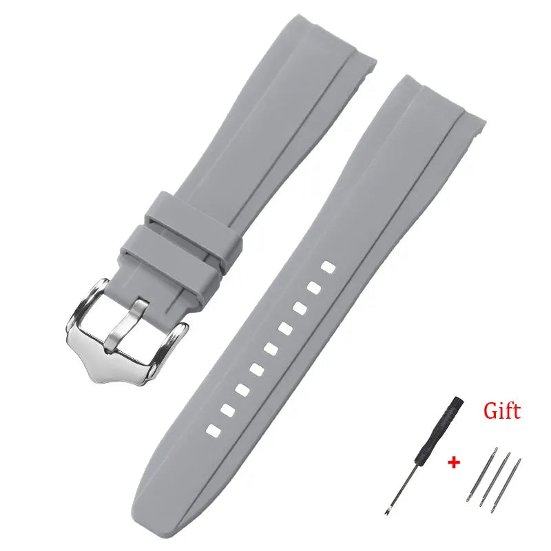 Curved End Silicone Watch Band Waterproof Replacement Wrist Strap