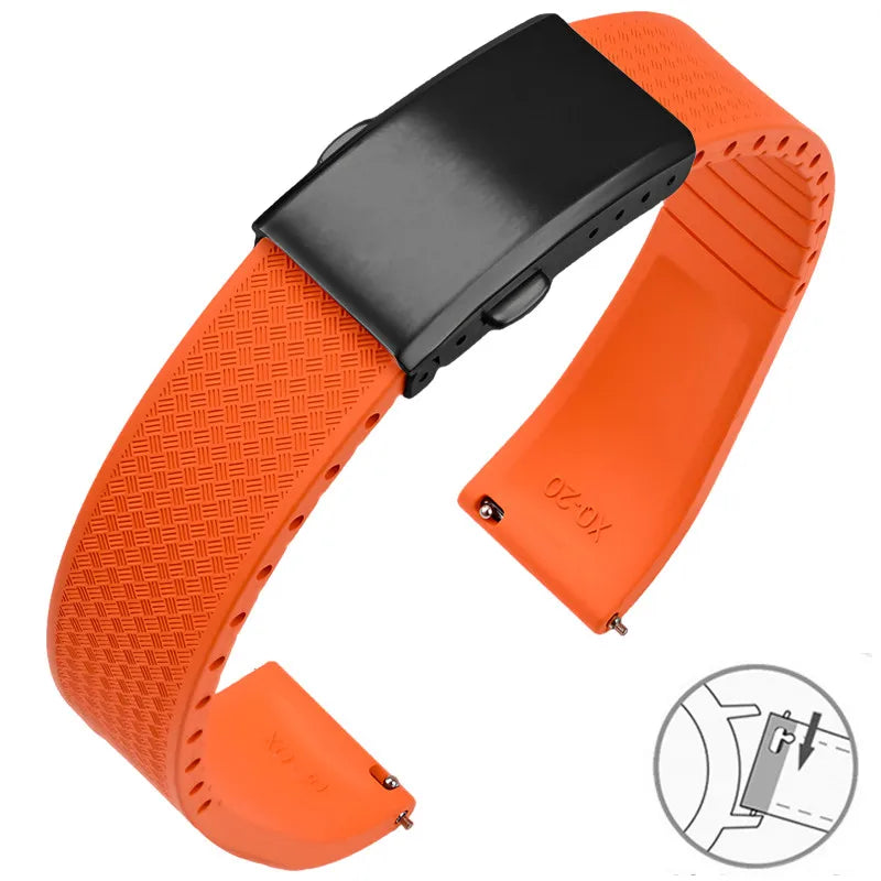 FKM Fluoro Rubber Watch Band With Quick Release Folding Buckle