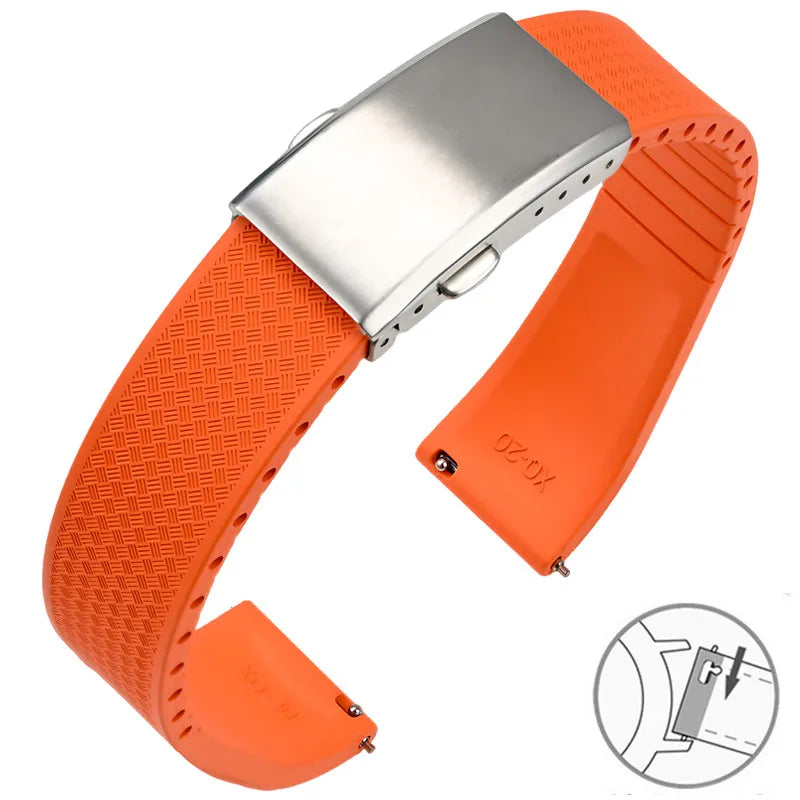 FKM Fluoro Rubber Watch Band With Quick Release Folding Buckle