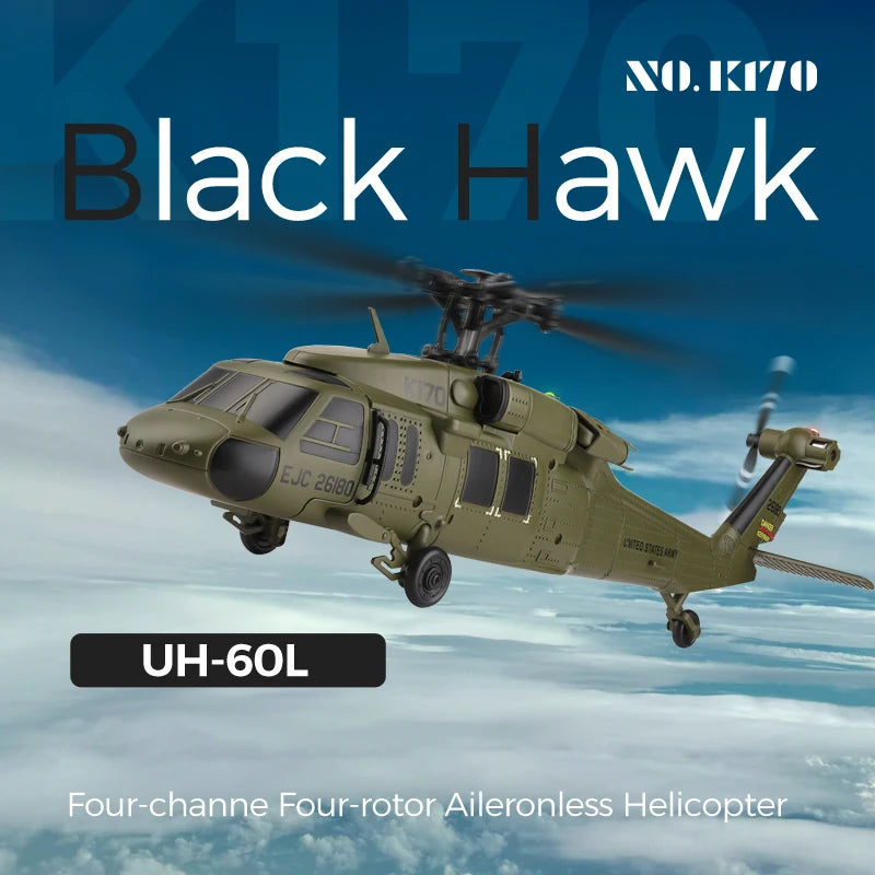UH-60L Brushless RC Helicopter 4 Channels Remote Control Helicopters with Gyroscope and LED Light Durable Airplane Toy Wltoys K170