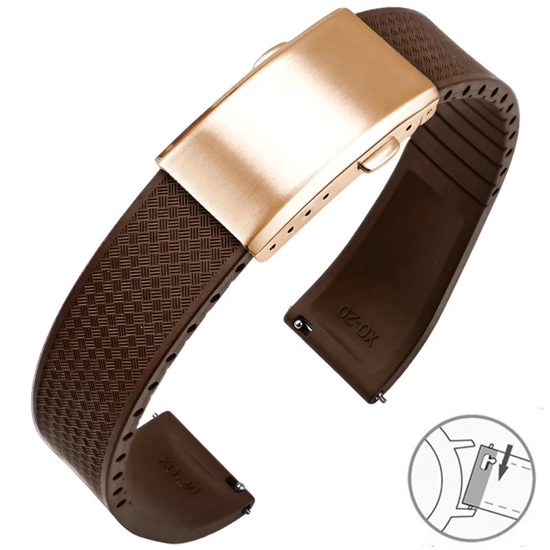 FKM Fluoro Rubber Watch Band With Quick Release Folding Buckle