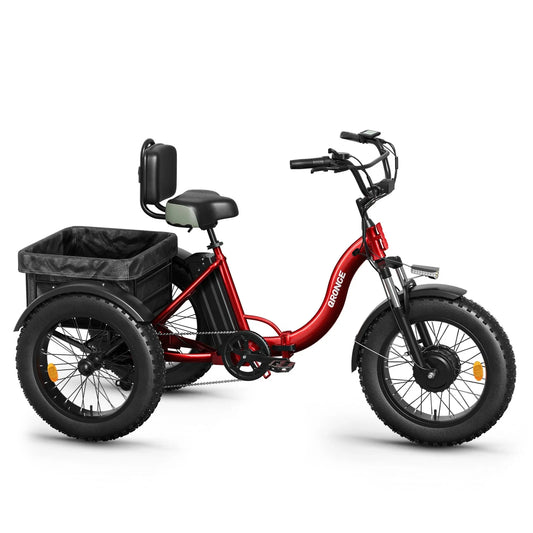 QRONGE Lava Electric Tricycle for Adults 1200W Peak 36V 20AH Battery Ebike 75 Miles Range Max 20MPH 20"*4" Fat Tire Folding E-Trike with Large Basket