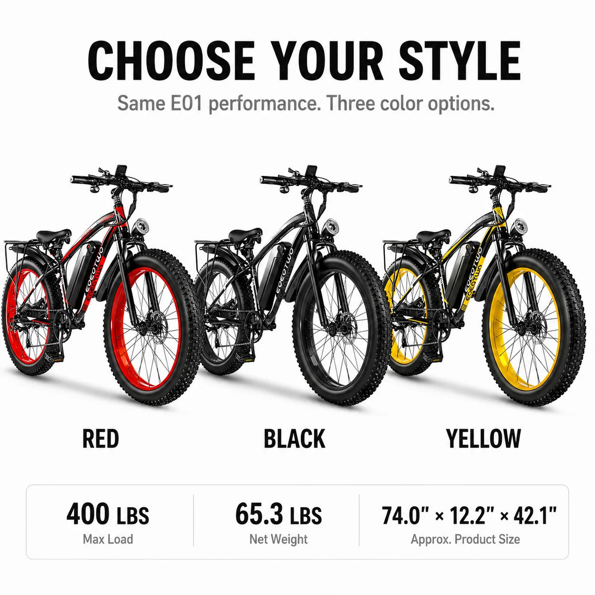 Eoeotwo 1000W Fat Tire Electric Bike For Adult Commuters