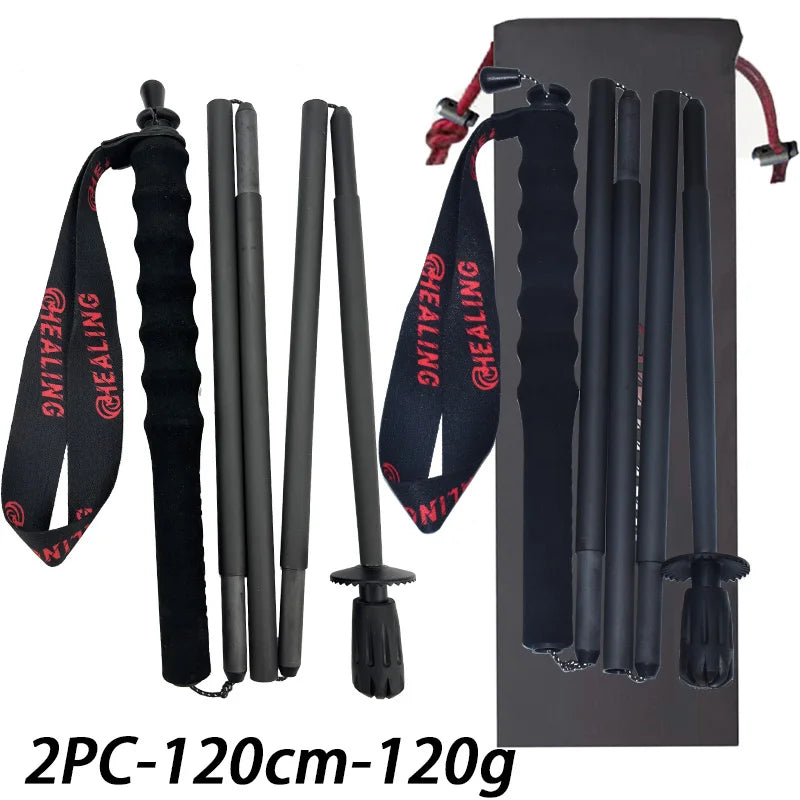 OKHEALING 110g Ultra-Light 5-Section Foldable Carbon Fiber Trekking Poles Portable Outdoor Hiking Walking Sticks