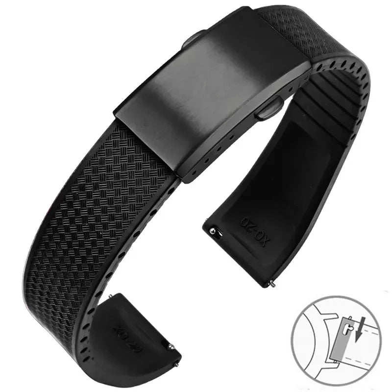 FKM Fluoro Rubber Watch Band With Quick Release Folding Buckle
