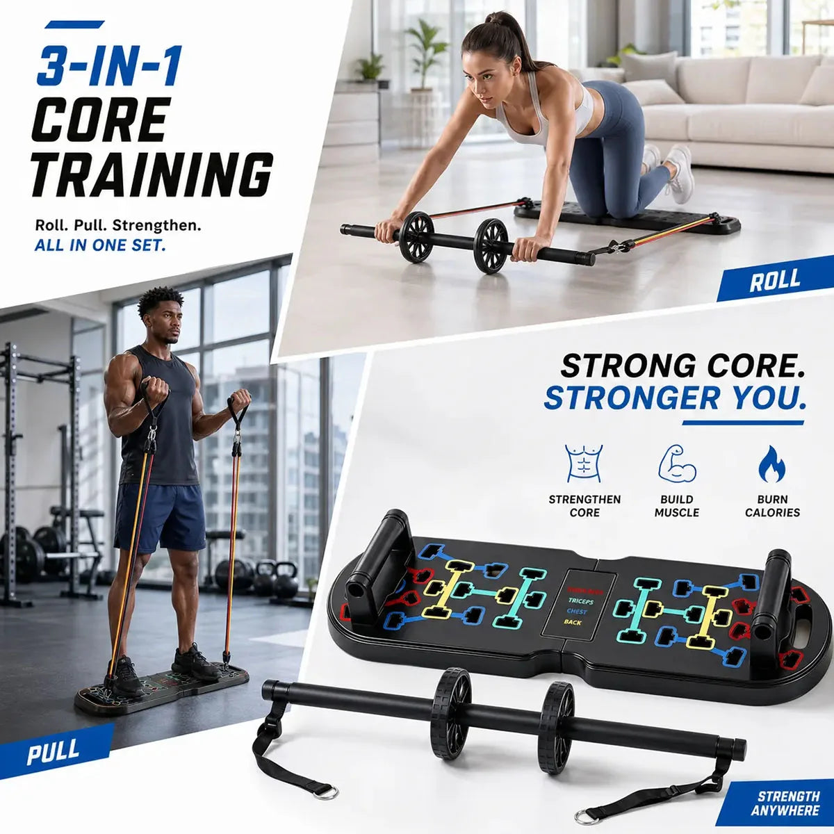 Portable Home Gym Kit With Pushup Board And Resistance Bands