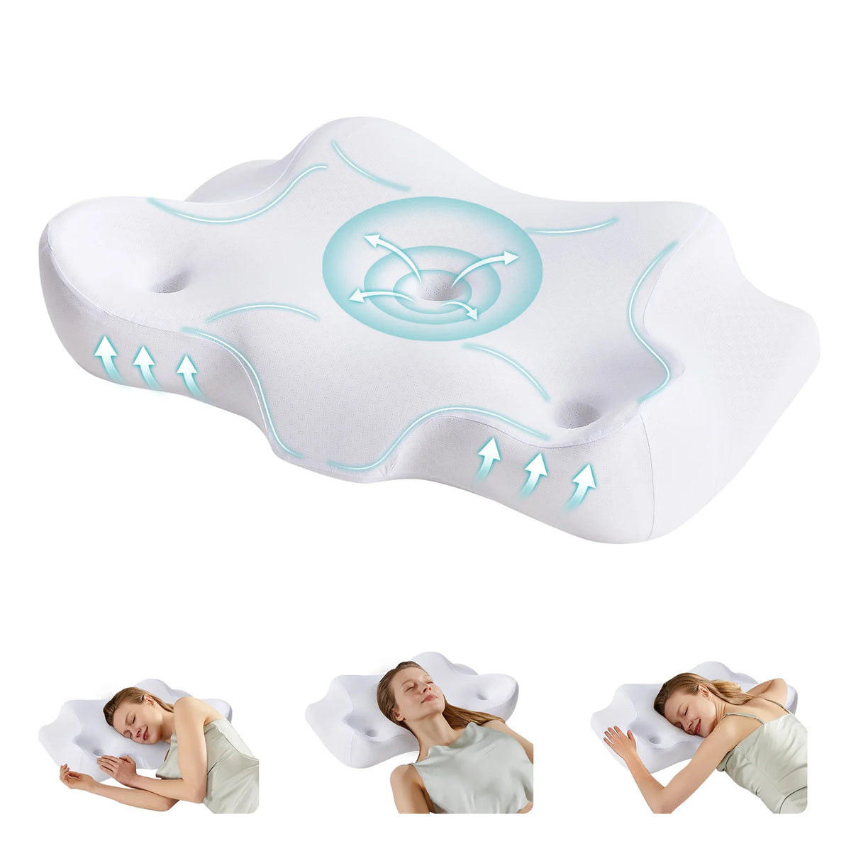 MCQ Ergonomic Cervical Neck Pillow for Side Sleeper Memory Foam With Cooling Breathable Cover Comfort for Contour Support for Bed Sleeping Removable Washable Cover Design For Home Bedroom