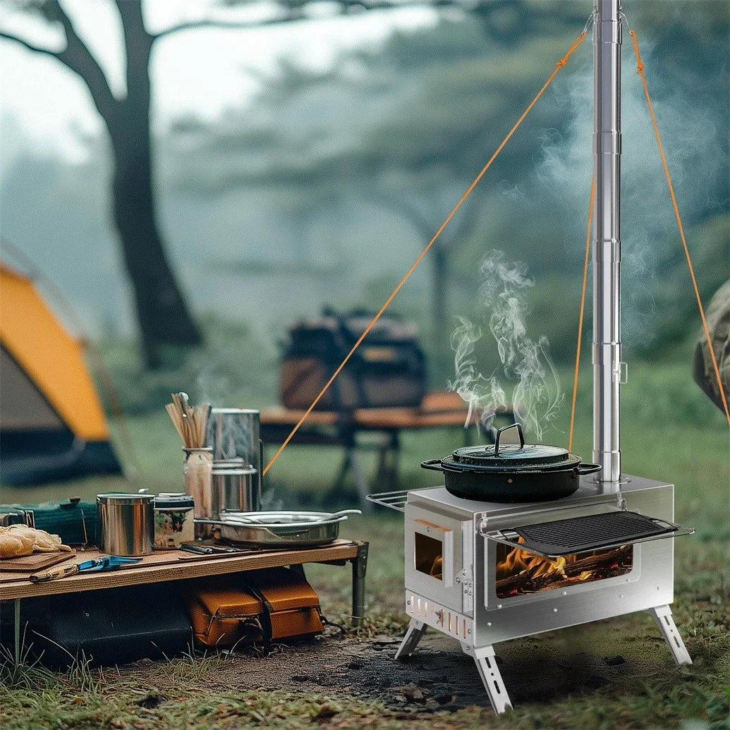 Portable Stainless Steel Wood Burning Tent Stove With Chimney