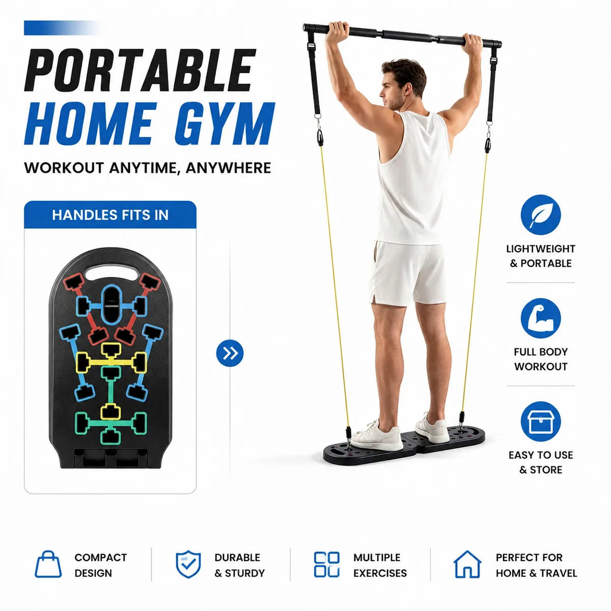Portable Home Gym Kit With Pushup Board And Resistance Bands