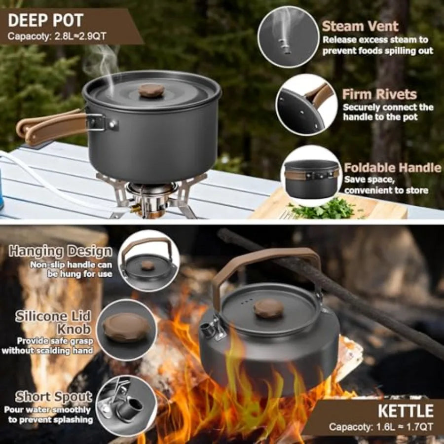 Stainless Steel Camping Cookware Mess Kit For Outdoor Backpacking