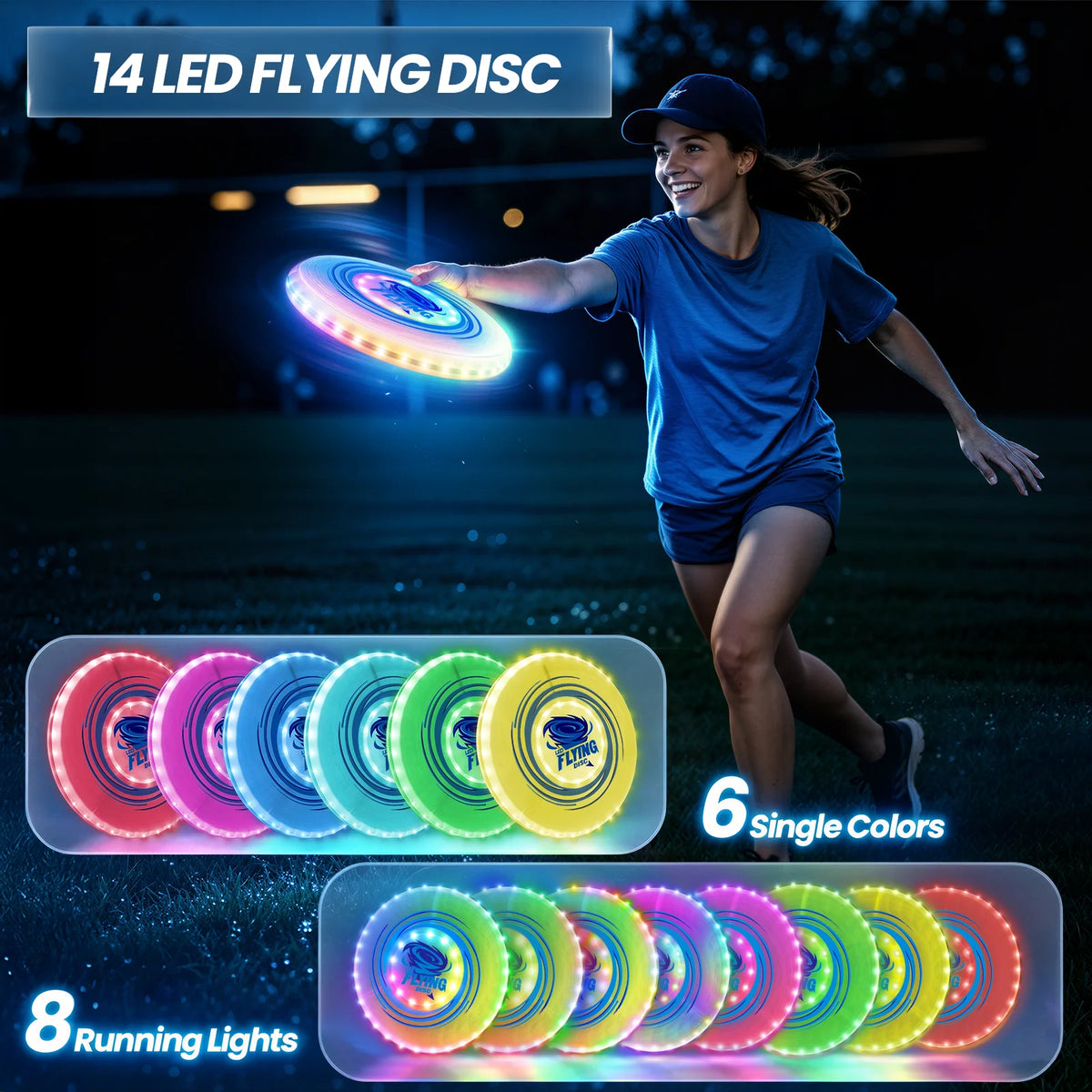 Rechargeable LED Flying Disc With 14 Lighting Modes