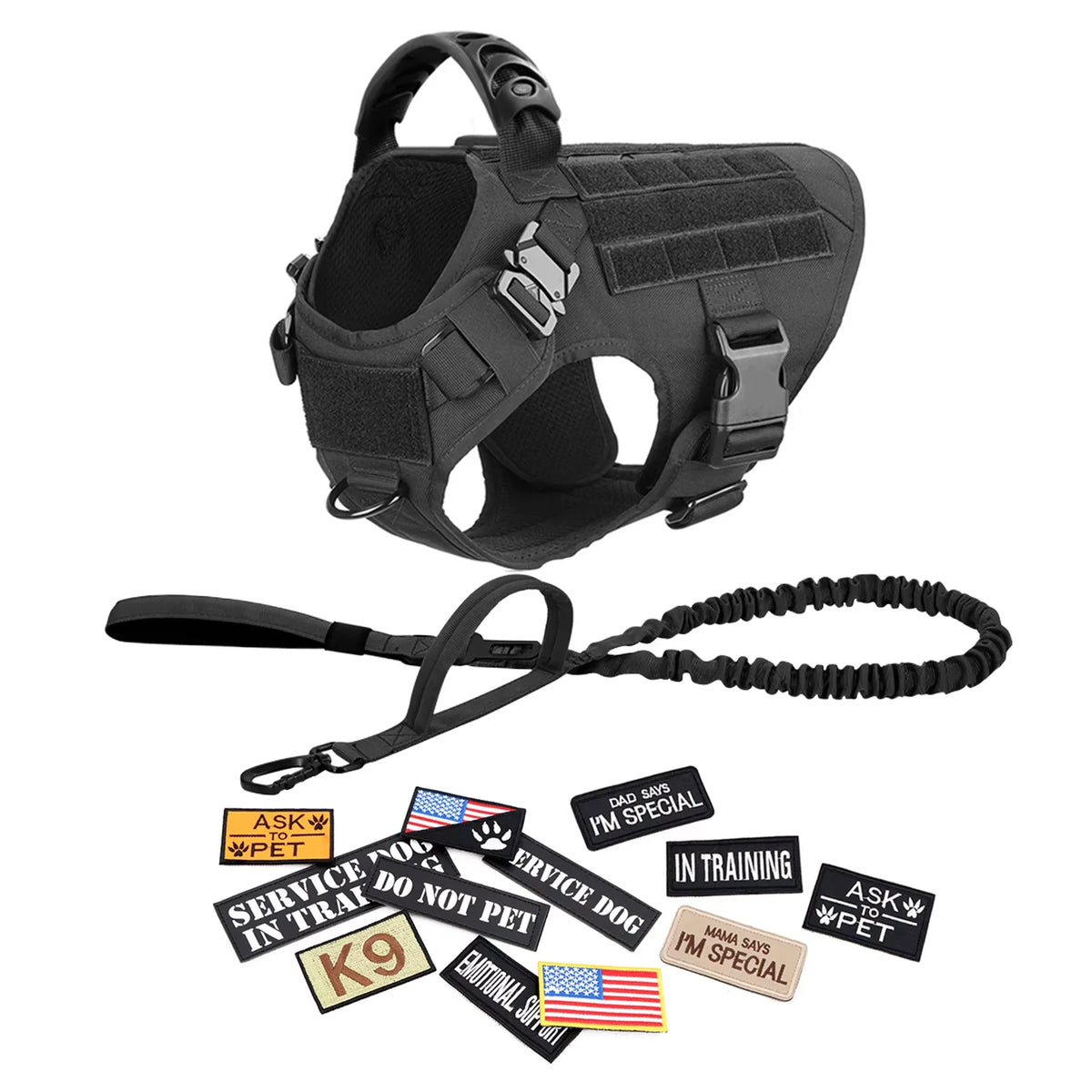 Tactical Military Nylon Dog Harness Vest Accessories Set