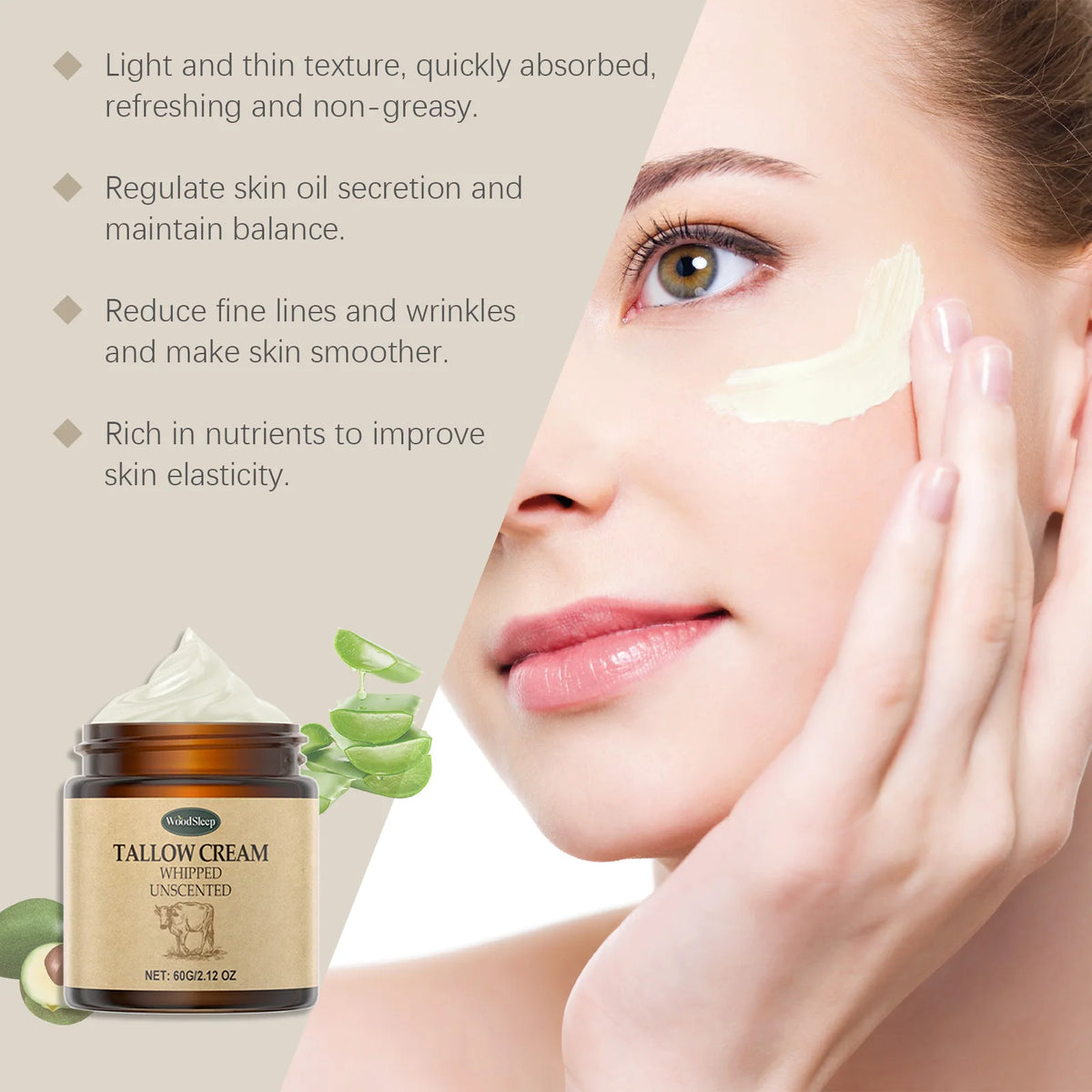Natural Whipped Tallow Face Cream Unscented For Sensitive Skin Moisturizing
