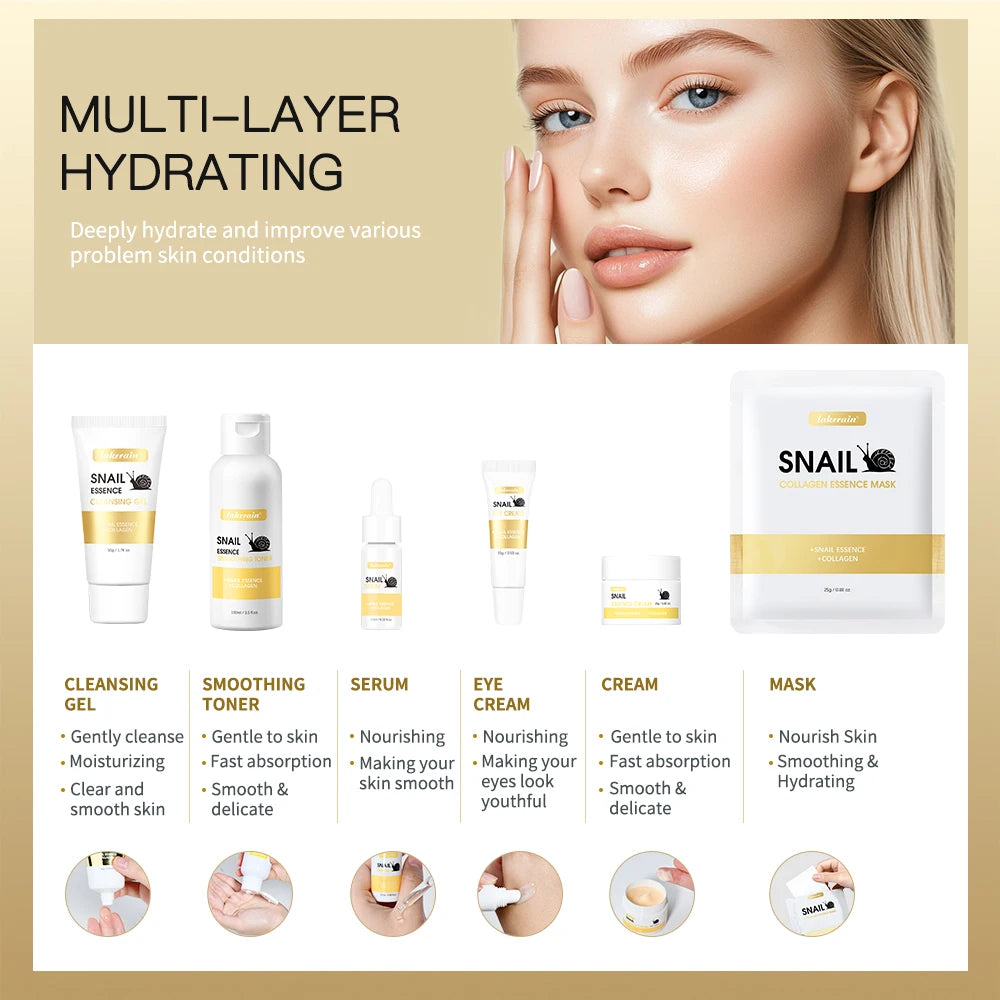 Revitalizing Snail Skincare Set Cleanser Serum Face Cream Mask Moisturizing Skin Barrier Repair Brightening Hydrating Facial Kit